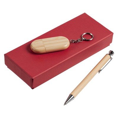 Набор: флешка 16Гб и ручка, красный
