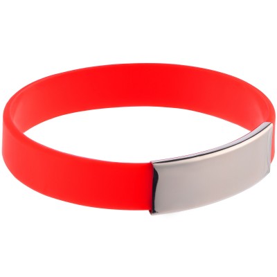 Силиконовый браслет с металлической шильдой, красный