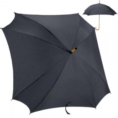 Зонт-трость КВАДРО с деревянной ручкой, черный, 100см черный
