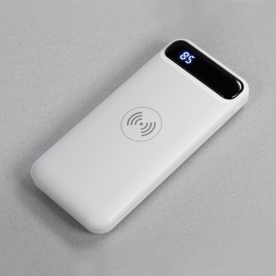 Беспроводное зарядное устройство 10000 mAh с цифровым индикатором заряда, белый