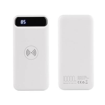 Беспроводное зарядное устройство 10000 mAh с цифровым индикатором заряда, белый