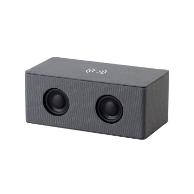 Bluetooth колонка с двумя динамиками (2х3Вт) и беспроводным зарядным устройством, переработанный пластик (RPET), серый