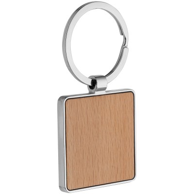 Брелок Wood-1 квадрат 4,0x4,0x0,5 см металл/дерево