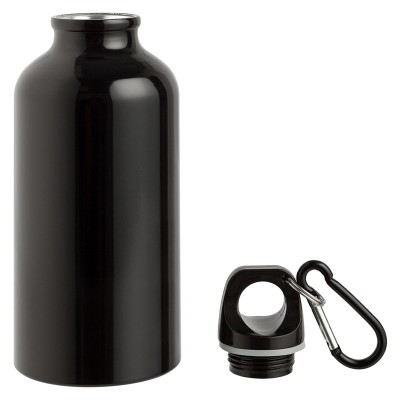 Бутылка для спорта 400 мл с карабином, алюминий, черная