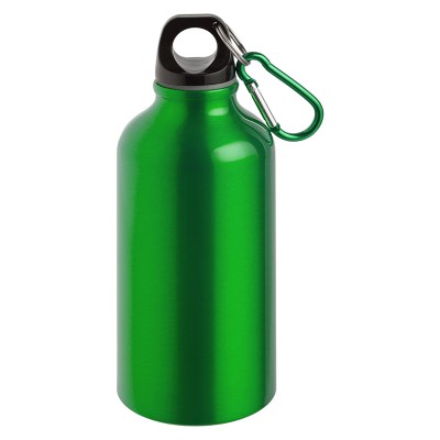 Бутылка для спорта 400 мл с карабином, алюминий, зеленая