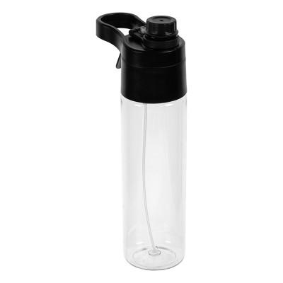 Бутылка для воды с пульверизатором, с тканевым мешком в комплекте, пластик, полиэстер, 600мл, черная