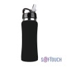Бутылка спортивная, нержавеющая сталь/soft touch/пластик, 0,6 л., цвет черный