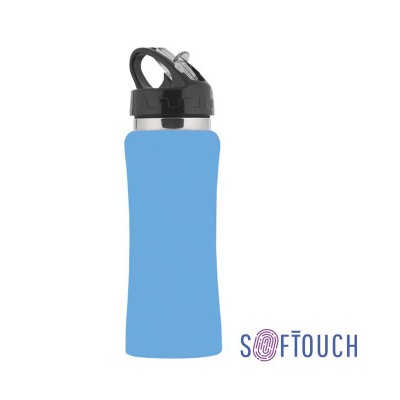 Бутылка спортивная, нержавеющая сталь/soft touch/пластик, 0,6 л., цвет голубой