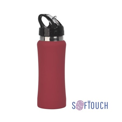 Бутылка спортивная, нержавеющая сталь/soft touch/пластик, 0,6 л., цвет красный