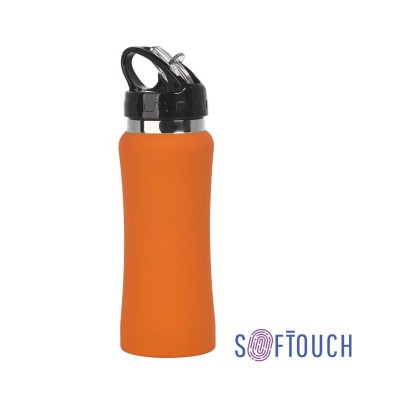 Бутылка спортивная, нержавеющая сталь/soft touch/пластик, 0,6 л., цвет оранжевый