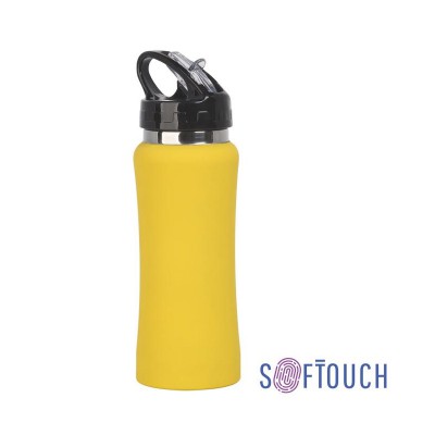 Бутылка спортивная, нержавеющая сталь/soft touch/пластик, 0,6 л., цвет желтый
