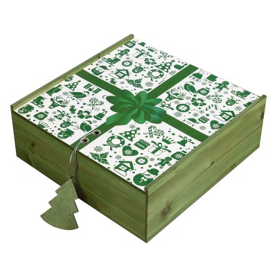 Коробка деревянная 31,6х37,6х11,6 см зеленая