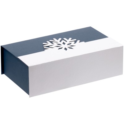 Коробка со снежинкой 34,7х20,3х10,5см синяя с белым