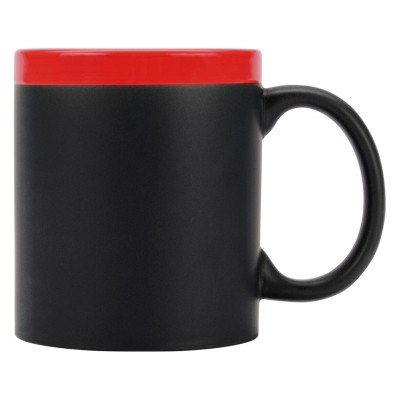 Кружка с покрытием для рисования мелом, черная с красным ободком