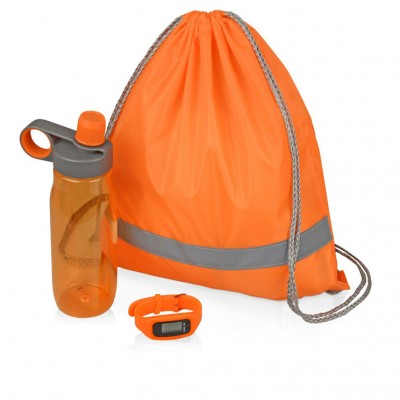 Набор для фитнеса: бутылка 650мл, смарт часы с шагомером и рюкзак, оранжевый