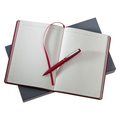 Набор  ежедневник 15х21 см.  и ручка, красный, софт тач