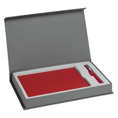 Набор  ежедневник 15х21 см.  и ручка, красный, софт тач