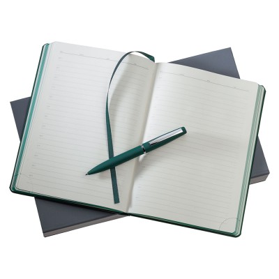Набор  ежедневник 15х21 см.  и ручка, зеленый, софт тач