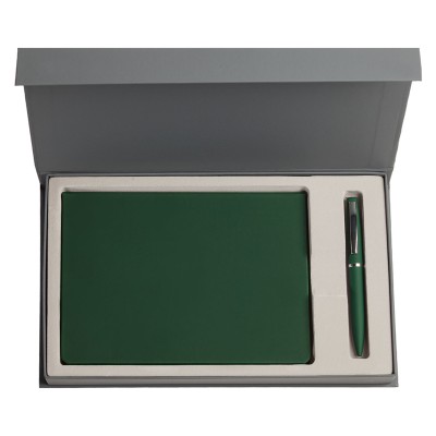 Набор  ежедневник 15х21 см.  и ручка, зеленый, софт тач