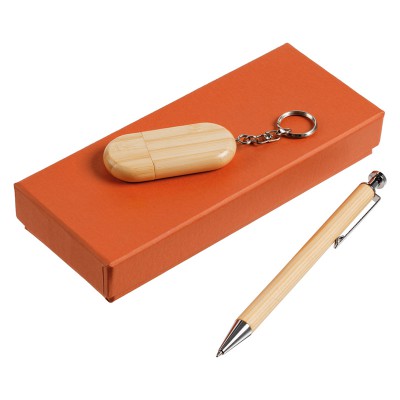 Набор: флешка 8Гб и ручка, оранжевый