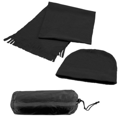 Набор флисовый: шапка и шарф в чехле, черный