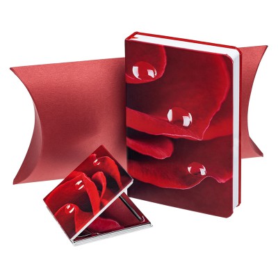 Набор: недатированный ежедневник, двойное зеркальце, подарочная коробка, красный