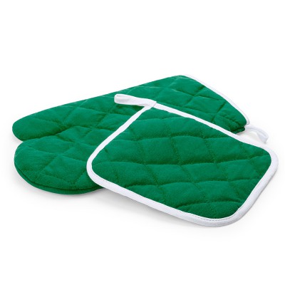 Набор: прихватка и рукавица, полиэстер/хлопок, зеленый