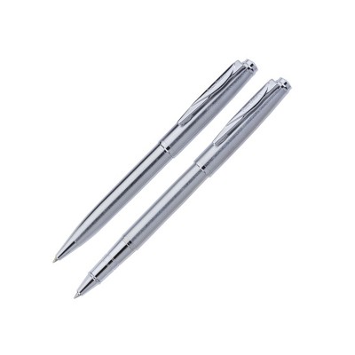 Набор: ручка шариковая + роллер PIERRE CARDIN, латунь и хромоникилевое покрытие, серебристый