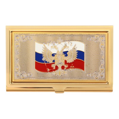 Набор визитница с закладкой для книг с символикой РФ деревянной коробке, латунь, золото, никель