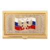 Набор визитница с закладкой для книг с символикой РФ деревянной коробке, латунь, золото, никель