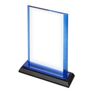 Награда прямоугольной формы, 16 х 5 х 21,5 см, стекло, прозрачный, синий