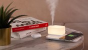 Настольная беспроводная (15W) зарядная станция с увлажнителем и лампой, белый