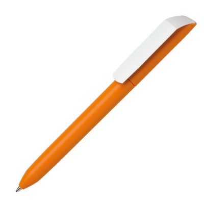 Ручка шариковая оранжевая с белым клипом