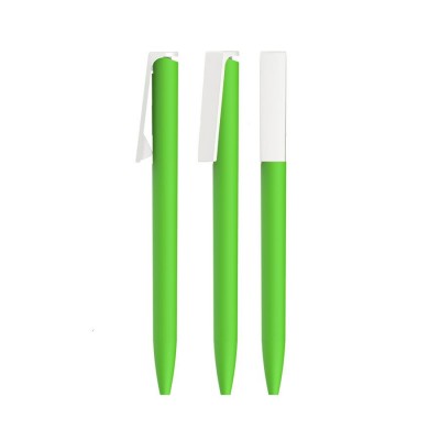 Ручка шариковая, пластик/soft touch, зеленое яблоко с белым