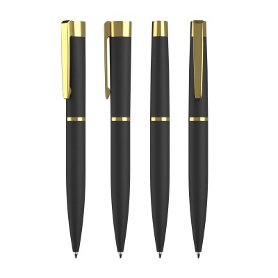 Ручка шариковая, покрытие soft touch, черная с золотом