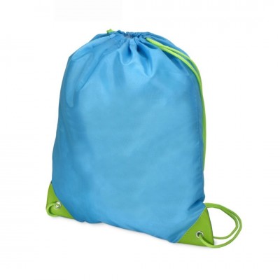 Рюкзак 31х38см полиэстер, голубой с зеленым шнуром