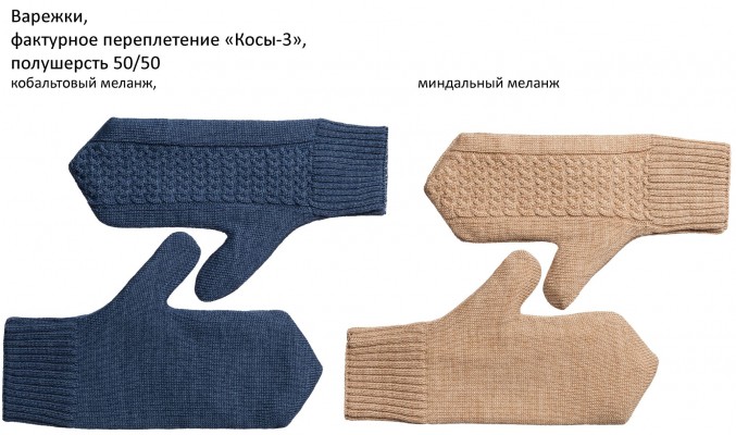 Варежки цельновыкроенные, акрил/полушерсть