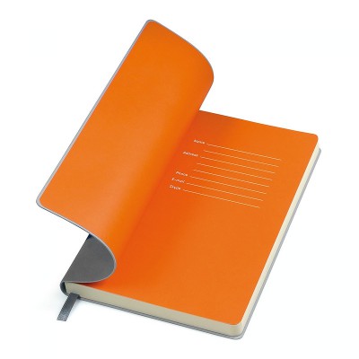 Бизнес-блокнот, формат А5, в линейку, серый/оранжевый