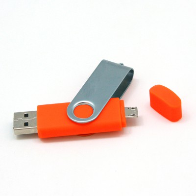 Флешка 16 Гб с дополнительным разъемом Micro USB, оранжевый