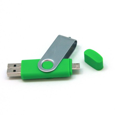 Флешка 16 Гб с дополнительным разъемом Micro USB, зеленый