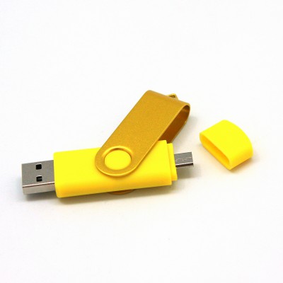 Флешка 16 Гб с дополнительным разъемом Micro USB,  желтый