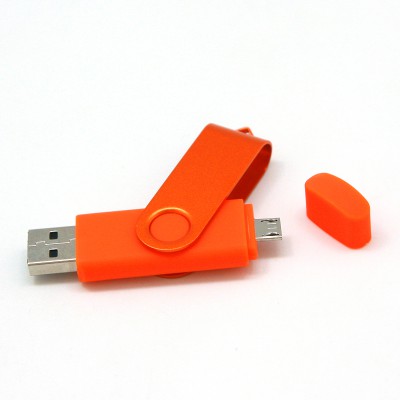Флешка 16 Гб с дополнительным разъемом Micro USB,  оранжевый