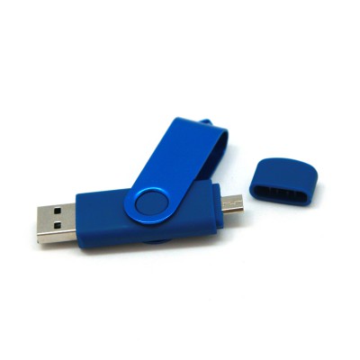 Флешка 16 Гб с дополнительным разъемом Micro USB,  синий