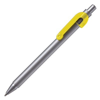 Ручка шариковая, серебристая с желтой отделкой