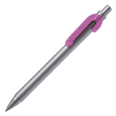Ручка шариковая, серебристая с розовой отделкой
