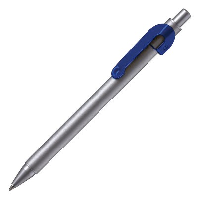 Ручка шариковая, серебристая с синей отделкой