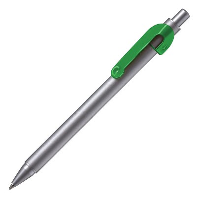 Ручка шариковая, серебристая с зеленой отделкой зеленый, серебристый.
