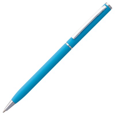 Ручка шариковая, голубая с серебристой отделкой