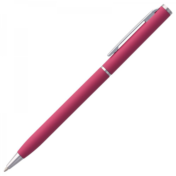 Ручка шариковая, розовая с серебристой отделкой