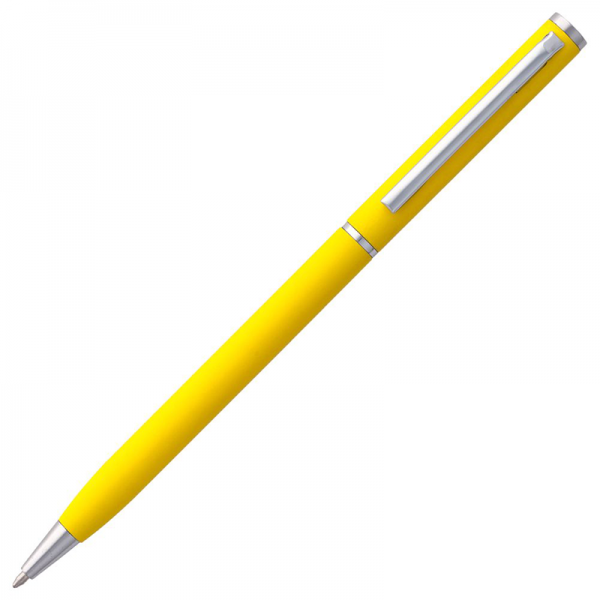 Ручка шариковая, желтая с серебристой отделкой